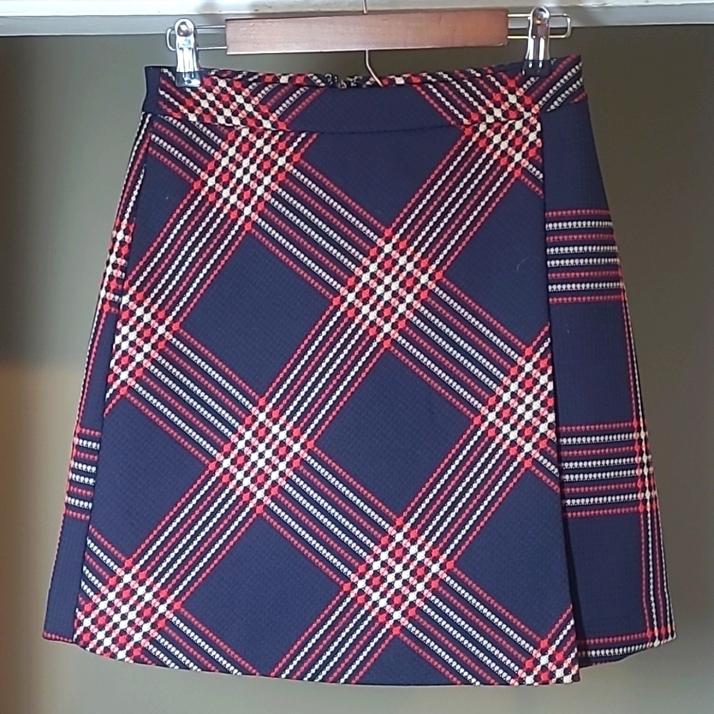 Halogen Navy Red Plaid A-Line Mini Skirt Petite 2P